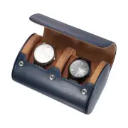 Leather Watch Travel Case Watch Roll Storage Box Organizer, 2 Slot (Blue)