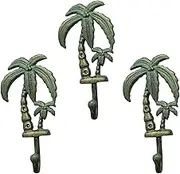 Cast Iron Palm Tree Wall Hooks - Set of 3, 8"x4" Tropical Decorative Hangers, Rustic Black Finish, for Coats, Towels, Bags - Add a Touch of The Tropics to Your Home Decor