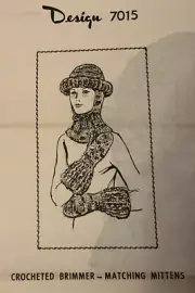 #7015 Vintage hood BRIMMER W/ HELMET LIKE HOOD & MITTENS Pattern Crochet (Repro)