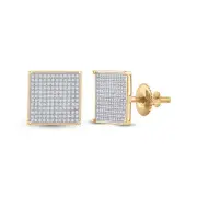 14kt Yellow Gold Womens Round Pave-set Diamond Square Cluster Earrings 7/8