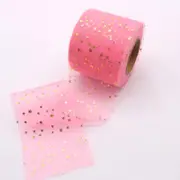 Gold Star Watermelon Red Mesh Organza Ribbon Roll
