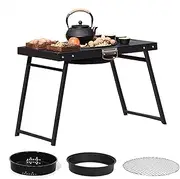 XIUXLI Portable Charcoal Grill, Folding Camping Grills, BBQ Grill for Hibachi Skewers Grills,Storage Shelf for Garden Backyard Party Picnic Travel Outdoor Cooking Use(Black,25.5x14.5x18.5 inch)