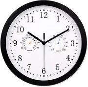 Outdoor Garden Wall Clock, 12 Inch Large Silent Garden Clock with Thermometer and Hygrometer Waterproof Outdoor Clock for Indoor Outdoor Decor,Black