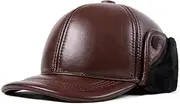 [HAMKVBPR] Men's Leather Hat Men's Thickened Down Cotton Cap Duck Tongue Baseball Cap Autumn and Winter(Brown,X-Large)