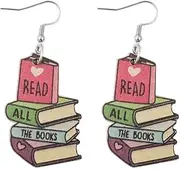 [Zszkoz] Funny Wooden Stackable Book Pencil Drop Dangle Earrings for Women Stack of Books Earrings Classic Librarian Teacher Back to School Jewelry