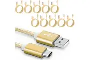 10 Pack 2m Long Data Transfer Charger Charging USB Type C Phone Tablet Cable Cord Bulk Braided Gold Nylon