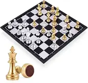 Shenzhen Chess Co. LTD Travel Chess Board Set Games - Magnetic Chess Piece with Portable/Foldable Board - Educational Toys for Kids/Adults - Gold/Silver Chess Pieces - Traditional Game Gift (Ages 6+)