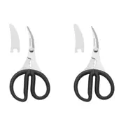 2x KitchenAid Seafood Shears Stainless Steel Kitchen Scissors/Cover 18cm Black