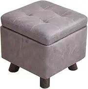 Foot Rest Foot Stool with Storage Classic Style Square Storage Ottoman, Living Room Technology Cloth Low Stool, Easy to Care, No Installation Required(Grey)