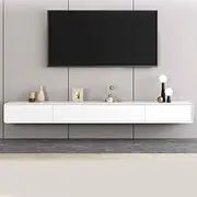 Pubstbos White TV Cabinet Floating TV Unit Suspended TV Bench with Drawers Multimedia Console Media Wall Storage Cabinet(220CM/86.6IN)
