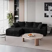 LAUSAINT HOME 96" Modular Cloud Couch Sectional, L-Shaped Boneless Sofa with Deep Seat & Plush Corduroy Fabric - Black Sectional Couches for Living Room, Bedroom (Left, Black)