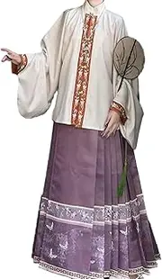 [JIMINISO] 2Pc Suit Ming Dynasty Women Dress Set Traditional Chinese Style Elegant Wide Sleeve Coat Flower Printed Shirt