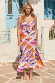 Mister Zimi Midi Dress AU 12 / 14 Summer Hazel in Symi. Tie Front NWT $189