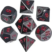 Frienda Zinc Alloy Metal Polyhedral 7-Die Dice Set for Dungeons and Dragons RPG Dice Gaming D&D Math Teaching, d20, d12, 2 Pieces d10 (00-90 and 0-9), d8, d6 and d4 (Black and Red)