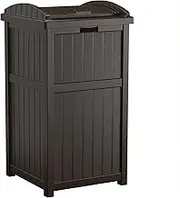 Suncast 33 Gallon Durable Plastic Hideaway Outdoor Garbage Can with Secure Lid and Wicker Design for Home Backyards, Decks, or Patios, Java Brown