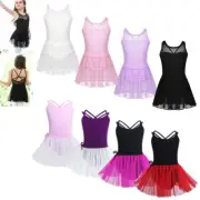 Girls Ballet Dance Leotard Dress Kid Gymnastics Unitards Skirt Dancewear Costume