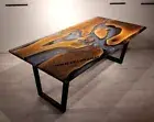 Resin River Center Table Top with Custom Made Gray Epoxy Dining Table
