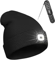 [PRAVETTE] Upgraded LED Lighted Beanie Hat,USB Rechargeable Hands Free Headlamp Cap,Unisex Winter Warmer Knit Hat with Light for Men,Women