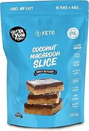 Get Ya Yum On 60 Second Coconut Macaroon Slice NO BAKE OR BAKE 300g: NO SUGAR ADDED, LOW CARB, GLUTEN FREE, 1G CARB PER SLICE, PLANT BASED, VEGAN FRIENDLY, MAKES 20 SLICES
