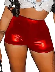 [NDUAAC] Women's PU Leather High Waist Skinny Shorts Stretchy Sexy Shorts