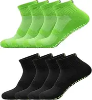 [Mmgoqqt] 4 Pairs Non Slip Socks, Grip Yoga Socks Women, for Ladies and Girls, for Home Exercise Hospital Yoga Pilates Barre Trampoline Fitness Martial Arts, Black green, XL Tall