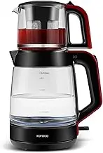 Karaca Turkish Tea Maker, Electric Kettle with Temperature Control 2.2 L & Glass Teapot with Infuser 0.9 L, Multifunctional Tea Maker 1900 W, Red