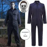 2024 Michael Myers Costumes Mask Cosplay Halloween Jumpsuit Outfits Horror Bloody Killer Props Carnival Party Costume for Adult Men 2pcs L