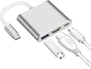 USB C Hub, Type C to HDMI Multiport Adapter, Proxima Direct 3IN1 C Hub with USB C PD 100W Charging, 4K HDMI Hub & USB 3.0 Port, Type C HDMI Hub, Silver