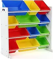 Tot Tutors Kids' Toy Storage Organizer with 12 Plastic Bins, White/Primary (Summit Collection)