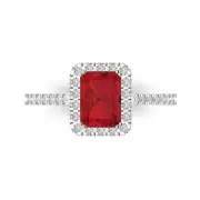 1.9ct Emerald Halo Tourmaline Designer Engagement Wedding Ring 14k White Gold