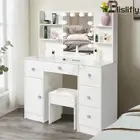 Dressing Table Vanity Set Stool Makeup LEDs Mirror Jewellery Organizer Cabinet