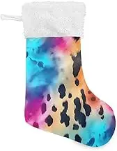 XYMZR Colorful Animal Print Fabric Christmas Stocking 18” Christmas Stockings with Plush Faux Fur Cuff Decoration for Holiday Family Party, Multi-colored