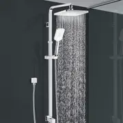 ACA WELS Square 8'' ABS Plastic Rainfall Shower Head 3-MODE Handheld Set Adjustable Height Gooseneck Arm Wall Rail Diverter Chrome