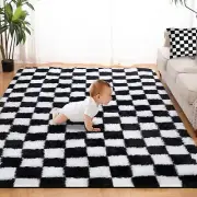 Super Soft Rug for Bedroom, 4x6 Ft Black and White Area Rug Classic Checkered...