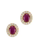 Bloomingdale's Fine Collection Ruby & Diamond Oval Halo Stud Earrings in 14K Yellow Gold