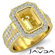 Huge Halo Pave Emerald Semi Mount Diamond Engagement Ring14k Yellow Gold 1.65Ctw