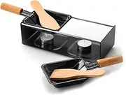 Ciieeo Non-Stick BBQ Tray Wooden Handle Mini Griddle Plate for Cheese Melting Outdoor Camping Cookware 1 Set
