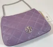 NWT Tory Burch Willa Zip Top Shoulder Bag Quilted Allium Purple with Chain Strap