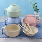 5pcs Wheat Straw Multifunctional Bowl Spoon Fork Chopstick Eating Dinnerware WH2