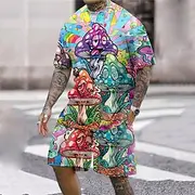 Men's Graphic Mushroom 2pcs Tees sets Short Sleeve Short Pants Crew Neck Designer Casual Comfortable Outdoor Vacation Daily 3D Print Spring Summer Pink Red Bl