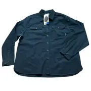 NWT Eddie Bauer men’s double brushed chamois shirt size large navy button up
