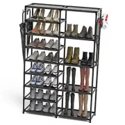Tall Garage Shoe Rack Large Capacity,Two Rows Versatile Hooks Storage Boot