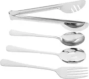 GLEAVI 4pcs Stainless Steel Serving Utensils Elegant Buffet Serving Spoon Slotted Spoon Cake Server Food Tongs Stylish Catering Supplies for Home Restaurant Use