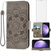 [Asuwish] Phone Case for Samsung Galaxy S23 FE 5G Wallet Cover with Tempered Glass Screen Protector and Leather Flip Credit Card Holder Stand Folio Slot Cell Accessories S 23 EF S23FE 23S Women Men Gray