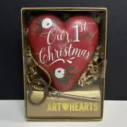 NEW Art Hearts "Our First Christmas" Heart & Skeleton Key Ornament Newlyweds