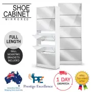 Mirrored Shoe Cabinet Storage Organiser Rack 5 Drawers Shelf Cupboards White NEW