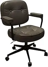 Classic Office Chair Comfortable PU Leather for Home Middle Back Office Chair Bedroom Lifting and Rotating Makeup Chair Desk Task Chair(Gray)