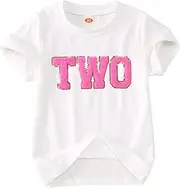 [Ritatte] Toddler Baby Girl Birthday Shirt Sequin Glitter Numbers Embroidery T-Shirt Outfit Chenille Patch Gift Tee Tops 1-4T