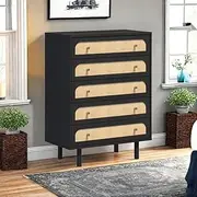 Merryluk Black 5-Drawer Tallboy Chest of Drawers – Slim Vertical Dresser Storage Cabinet for Bedroom, Living Room, Hallway, or Entryway – Modern Lowboy Organizer