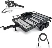 AMK RC Trailer 1/10 Scale Metal 1/10 RC Trailer with RC Trailer Hook Coupler and 1/10 RC Kinetic Winch Strap for 1/10 RC Crawler SCX10 TRX6 Redcat GEN8 TRX4 Upgrades